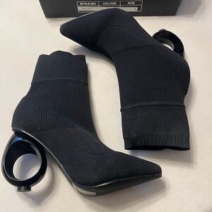 Chic Black 'Beyoncé" Ankle Booties with Unique Circular  Heel